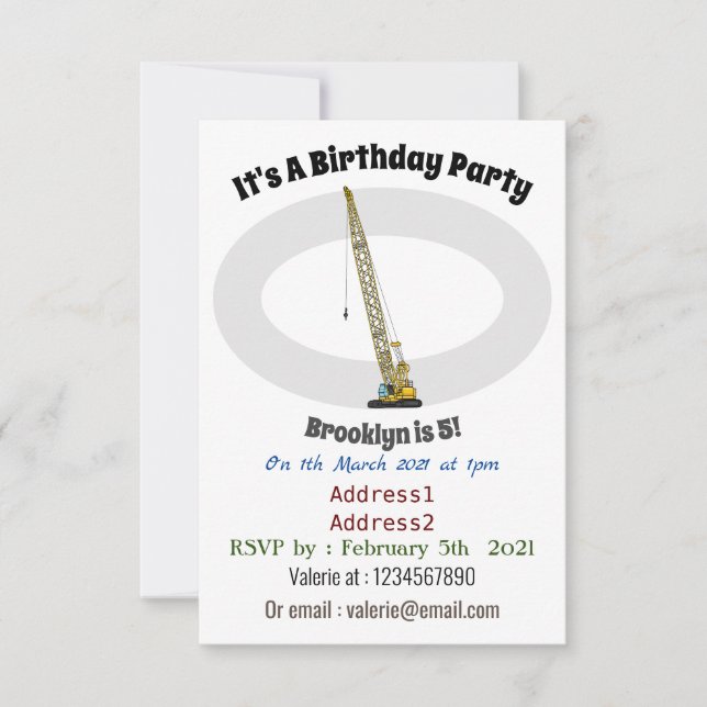 Convite Ilustração de desenho animado do Dragline escavato (Frente)