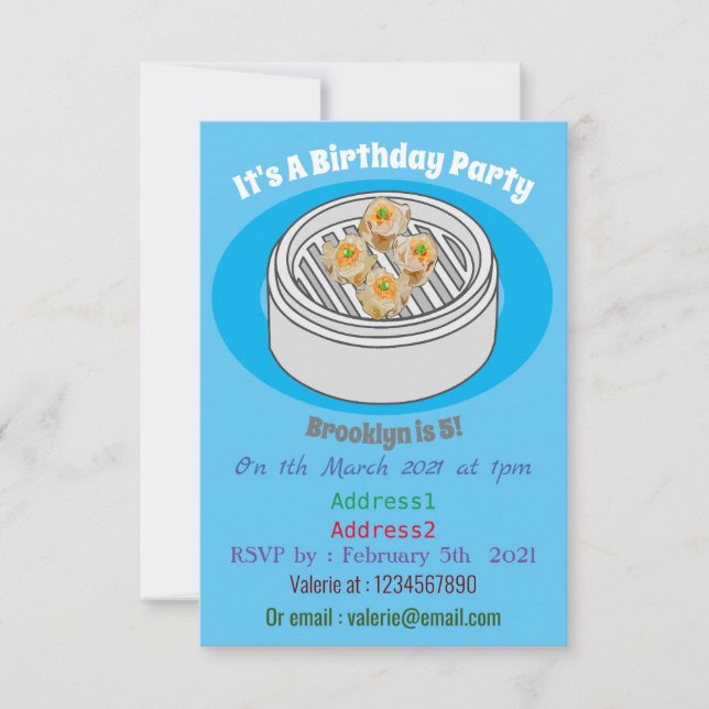 Convite Ilustração de desenho animado Shumai dim sum (Frente)