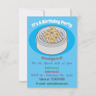 Convite Ilustração de desenho animado Shumai dim sum