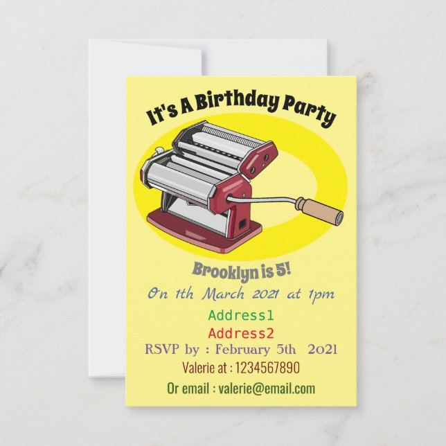 Convite Ilustração de desenho do fabricante de massas (Frente)