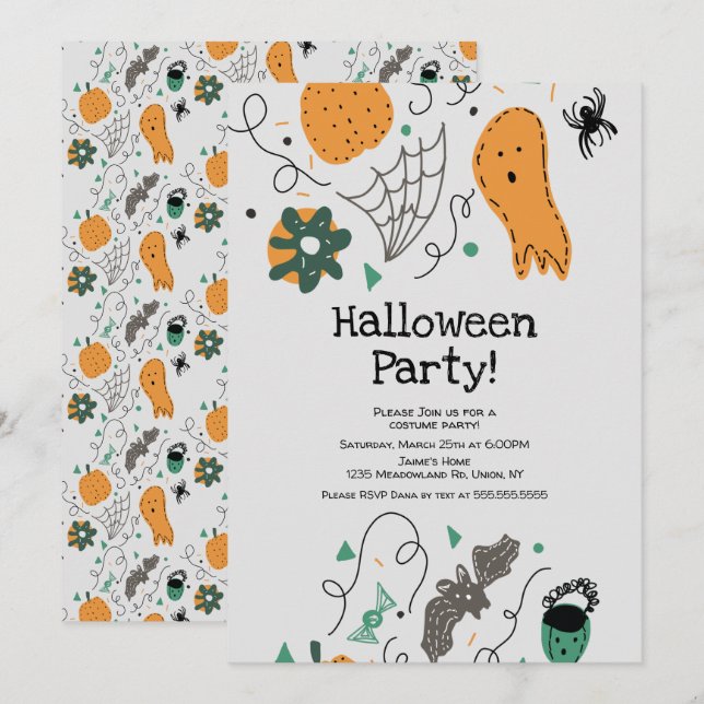 Convite Ilustração de Fantasma de Fantasia de Halloween (Frente/Verso)