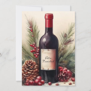 Convite Ilustração de Feliz Navidad em garrafa de vinho
