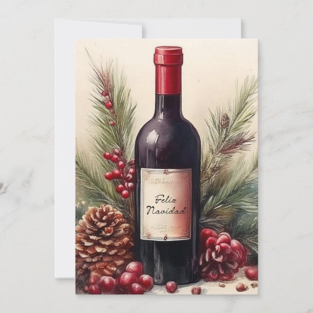 Convite Ilustração de Feliz Navidad em garrafa de vinho (Frente)