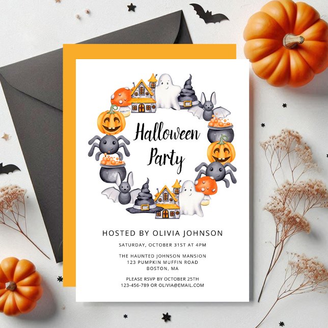 Convite Ilustração de festa feliz de Halloween fofa (Cute Happy Halloween Illustration Party Invitation)