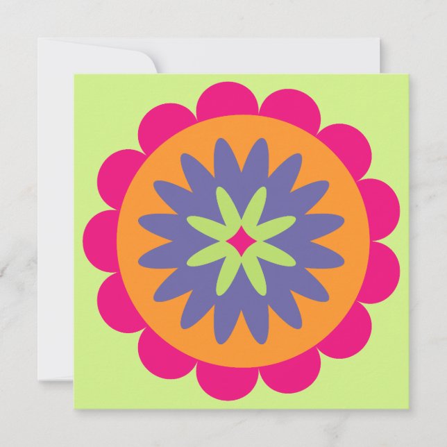 Convite ilustração de formas florais laranja e rosa (Frente)