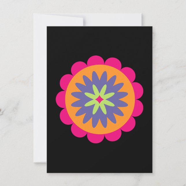 Convite ilustração de formas florais laranja e rosa (Frente)