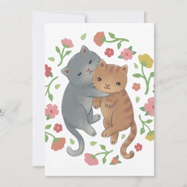 Convite Ilustração de Gatos e Flores de primavera (Frente)