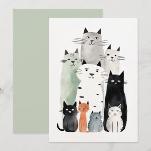 Convite Ilustração de Gouache de Cats e Amigos