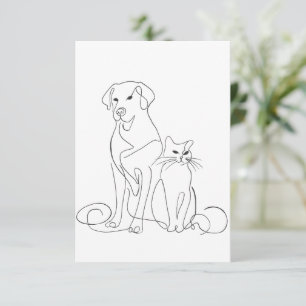 Convite Ilustração de Linha de Cachorro e Gato Pintada à M
