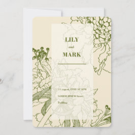 Convite Ilustração de linha de flor de Scabiosa de jardim.