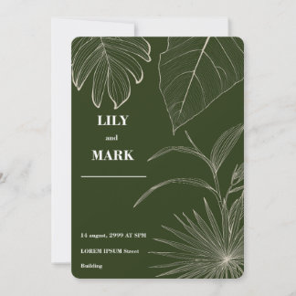 Convite Ilustração de linha de plantas tropicais.