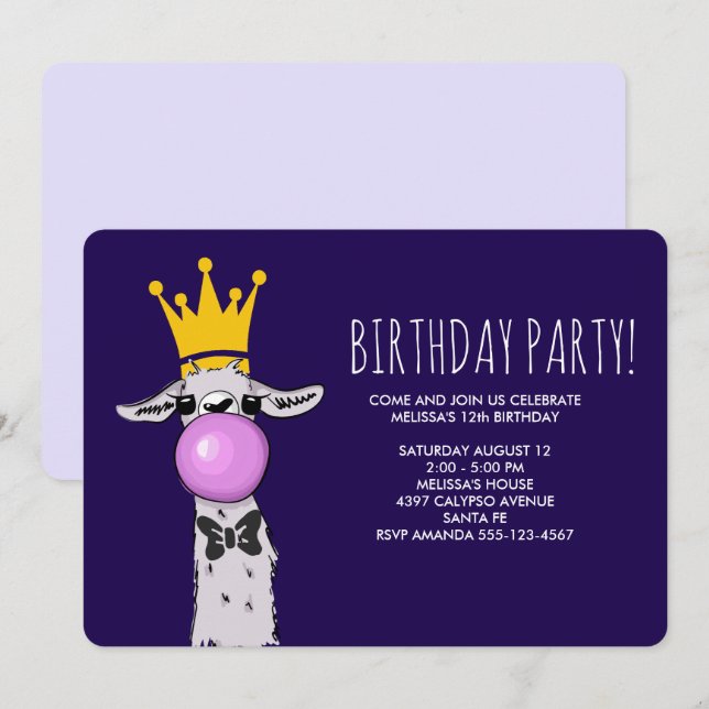 Convite Ilustração de Llama Engraçada de Aniversário (Frente/Verso)