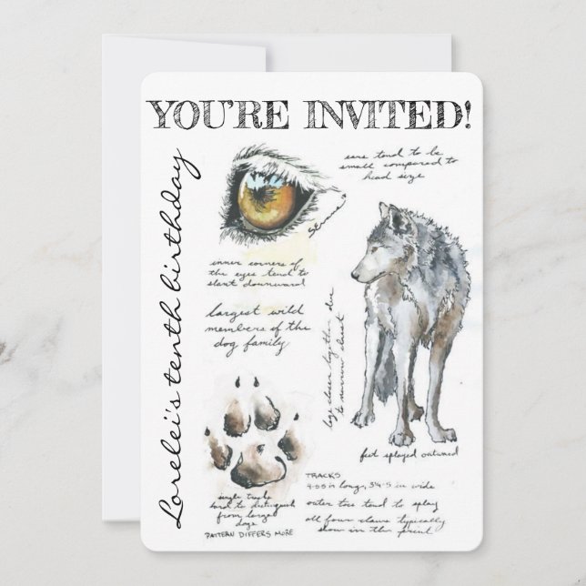 Convite Ilustração de Lobo Canis Lupus Personalizada Convi (Frente)