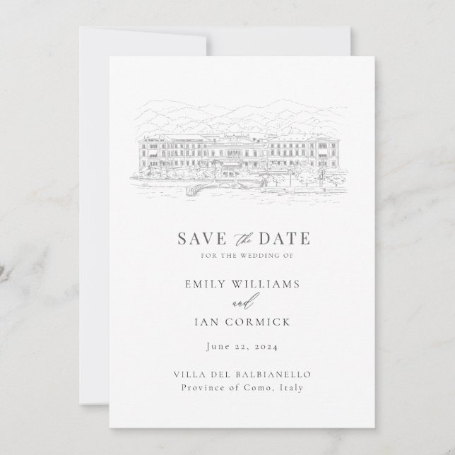 Convite Ilustração de Local Personalizado Save the Date co (Frente)