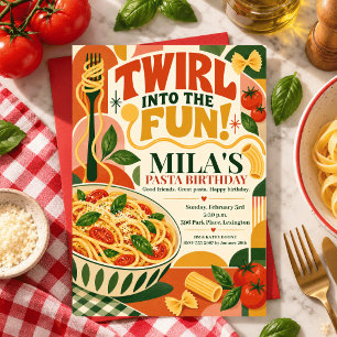 Convite Ilustração de macarrão Ciao Pasta Birthday Italian