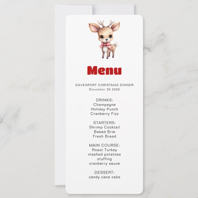 Convite Ilustração de Menu de Cartoon de Bebê Veado Fofo (Frente)