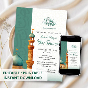 Convite Ilustração de Mesquita em Aquarela para Jantar de