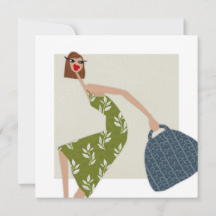 Convite Ilustração de Moda de Vestido Verde de Chic