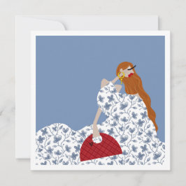 Convite Ilustração de Moda Floral Feminina Branca