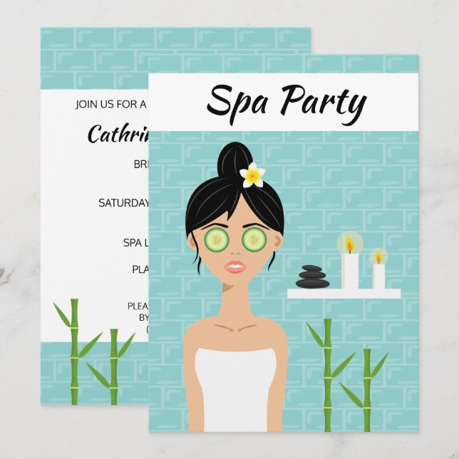 Convite Ilustração de Mulher em Spa Dia de Spa Chá de Noiv (Frente/Verso)