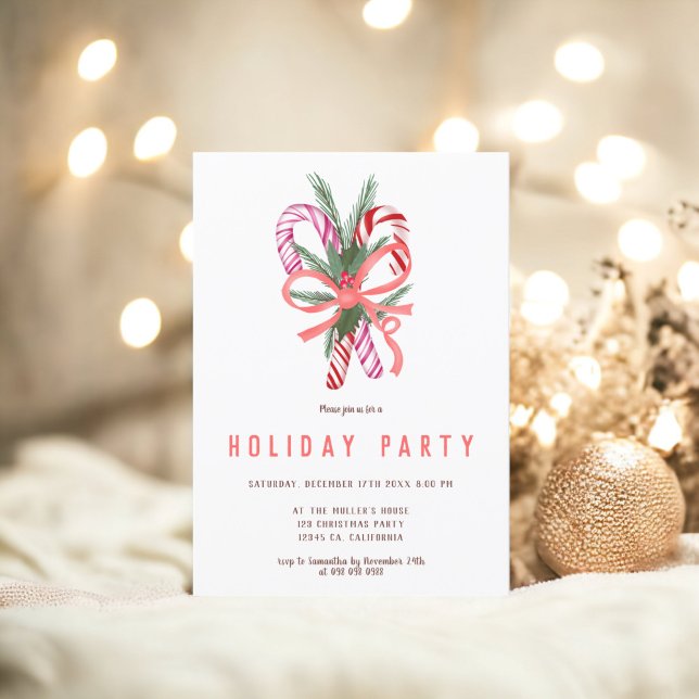 Convite Ilustração de Natal de Mistura de Candy (Candy cane cute mistletoe Christmas illustration Invitation)