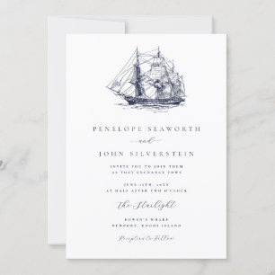 Convite Ilustração de Noiva de Barco Náutico Elegante