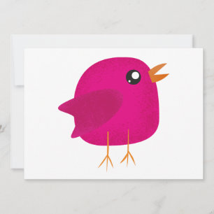 Convite Ilustração de Passarinho Rosa Fofa