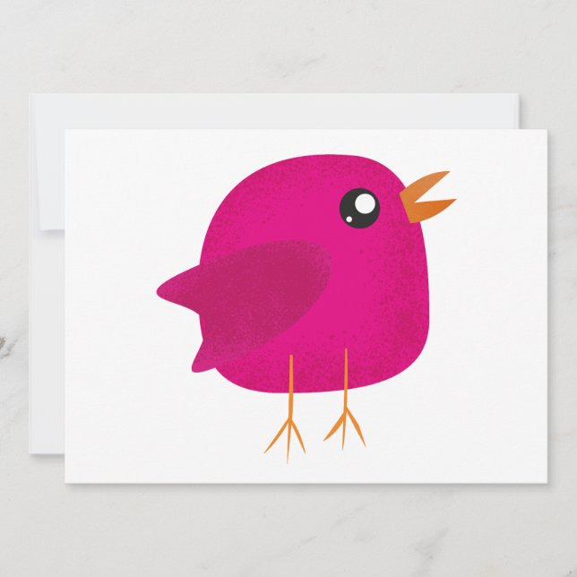 Convite Ilustração de Passarinho Rosa Fofa (Frente)