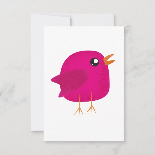 Convite Ilustração de passarinho rosa fofo (Frente)
