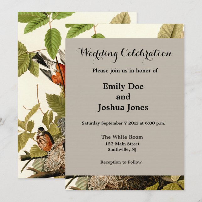 Convite Ilustração de Pássaros Robin Wildlife da América d (Frente/Verso)