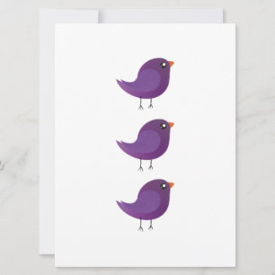 Convite Ilustração de Pequeno Pássaro Roxo Fofo