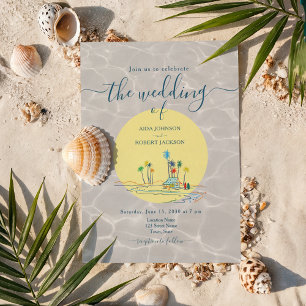 Convite Ilustração de Praia Casamento de Verão