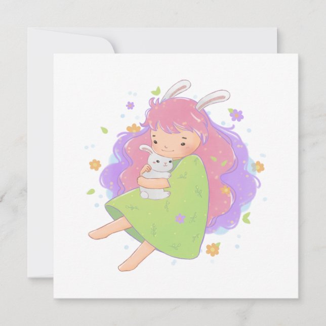 Convite Ilustração de primavera Bunny Girl (Frente)