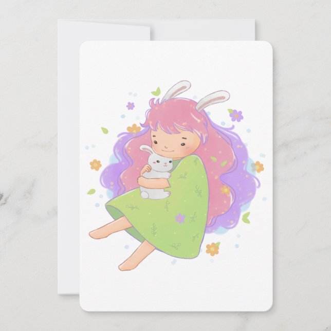 Convite Ilustração de primavera Bunny Girl (Frente)