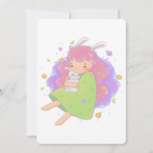 Convite Ilustração de primavera Bunny Girl