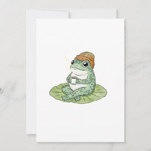 Convite Ilustração de Sapo Cottagecore Bebendo Café