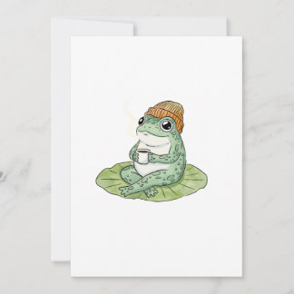 Convite Ilustração de Sapo Cottagecore Bebendo Café