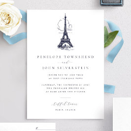 Convite Ilustração de Torre Eiffel Vintage Elegante Casame
