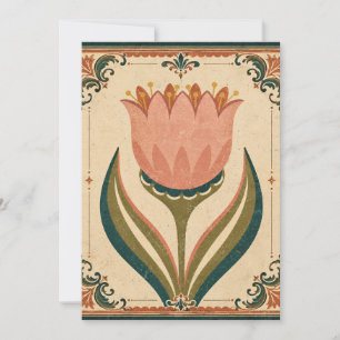 Convite Ilustração de Tulipa Antiga em Estilo Folclórico V