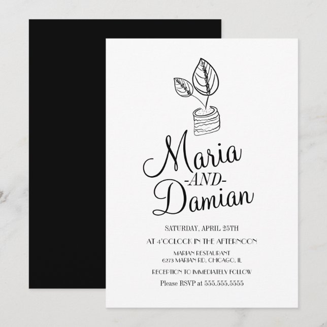 Convite Ilustração de Verde da Planta de Oração Casamento (Frente/Verso)