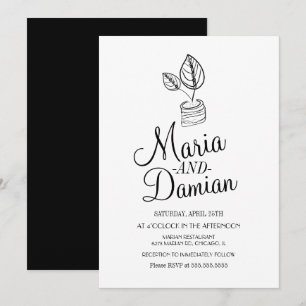 Convite Ilustração de Verde da Planta de Oração Casamento