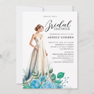 Convite Ilustração de vestido elegante com chá de noiva