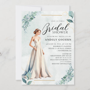 Convite Ilustração de vestido elegante com chuveiro de noi