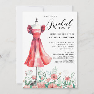 Convite Ilustração de Vestido Elegante com Chuveiro de Noi