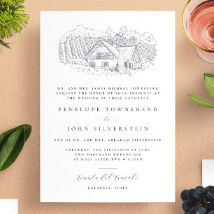 Convite Ilustração de Vinhedo Elegante Casamento Formal