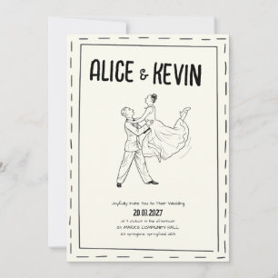 Convite Ilustração Desenhada à Mão Marfim Casamento Minima