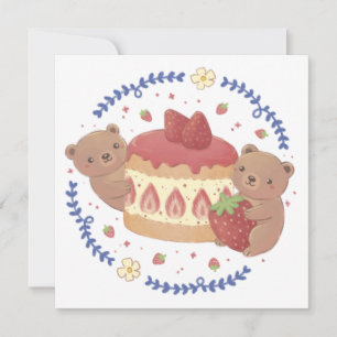Convite Ilustração do Bears de Teddy e do Bolo de Morango