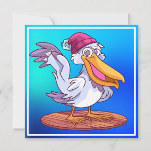 Convite Ilustração do desenho animado pelicano desenhado à