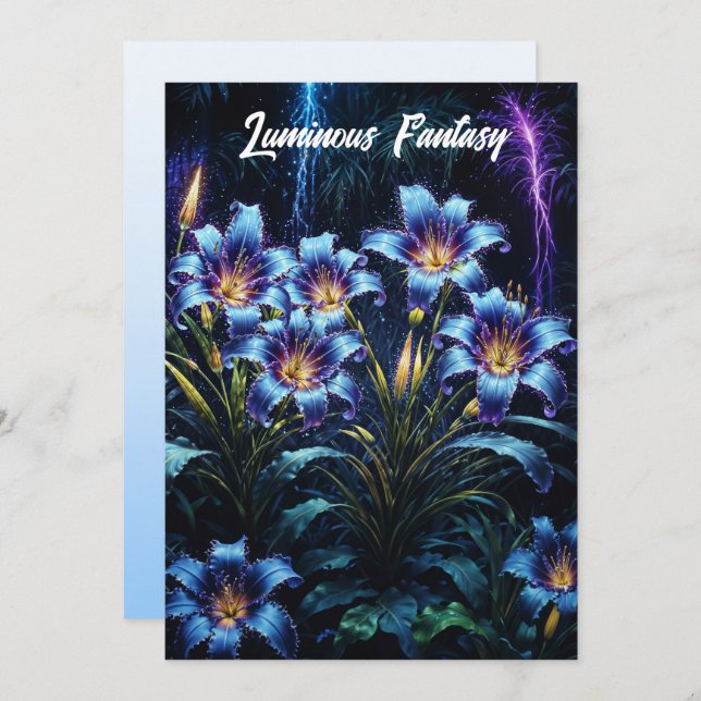 Convite Ilustração do jardim noturno de flores bioluminesc (Frente/Verso)