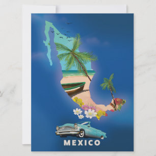 Convite Ilustração do mapa do México pôster de viagem.